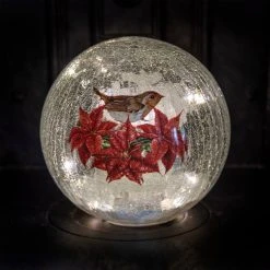 Flash Sale ⌛ Festive Poinsettia And Robin LED Lit Crackle Ball ✨