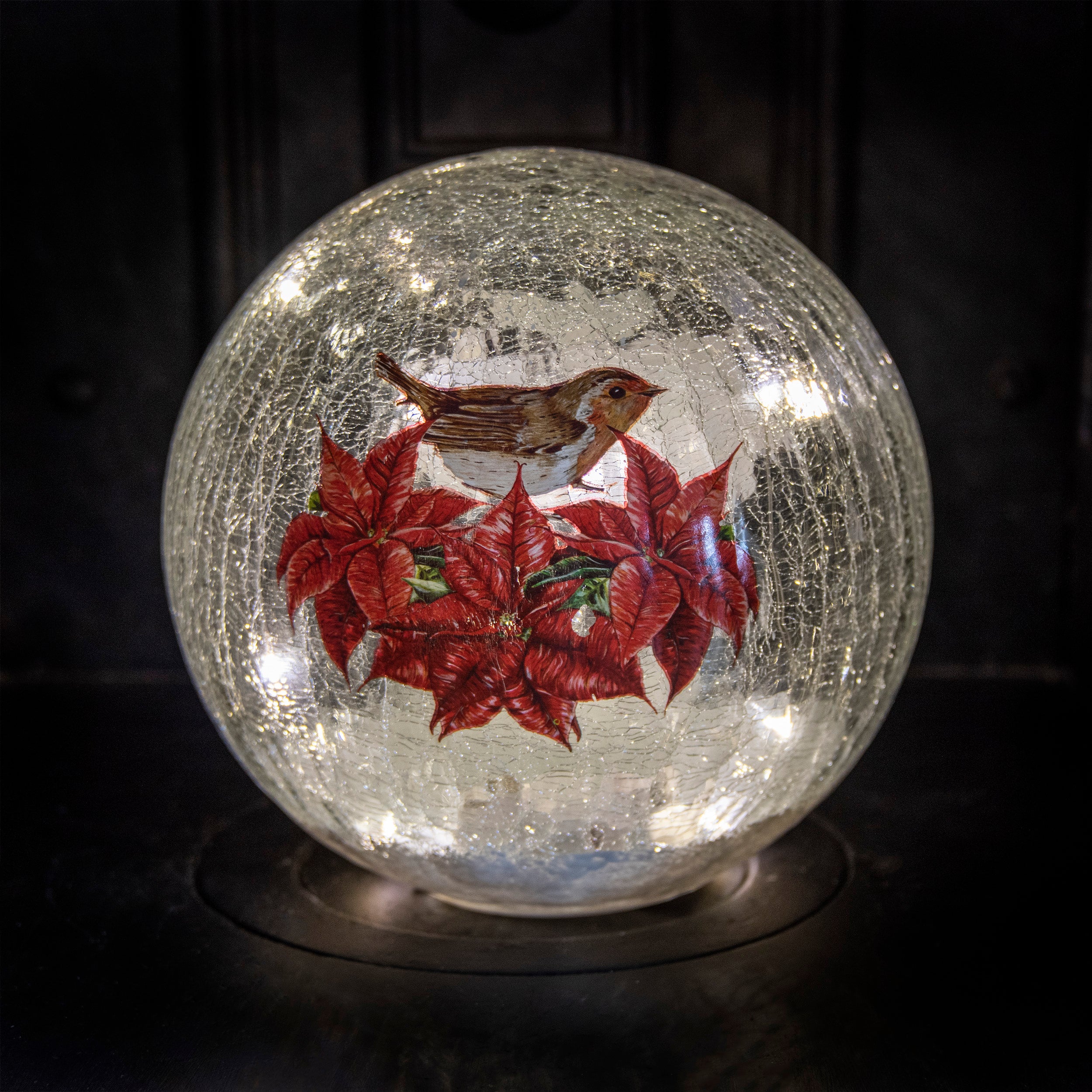 Flash Sale ⌛ Festive Poinsettia And Robin LED Lit Crackle Ball ✨ 3 Flash Sale ⌛ Festive Poinsettia And Robin LED Lit Crackle Ball ✨