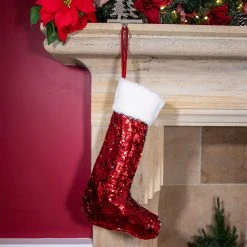 Budget โ Festive Luxury Red ๐ Christmas Stocking With Reversible Sequins โญ