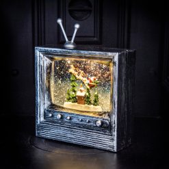 New ⭐ Kaemingk Silver TV Glitter Lit Water Spinner Decoration With Santa And Sleigh ⌛