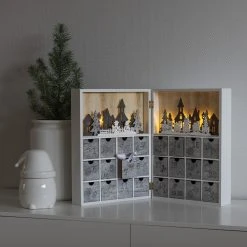 Budget โ๏ธ Konstsmide โ Christmas Scene Silhouette Wooden Advent Calendar With Warm White Lights ๐