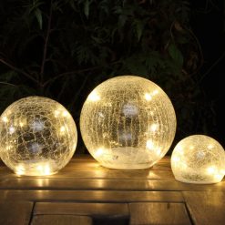 New ???? Noma Set Of 3 Pre Lit Glass Crackle Ball ~ Warm White & Ice White Switchable LEDs ????