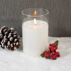 Brand new ???? Kaemingk Medium LED Lit Wicker Candle In Glass Jar Battery Powered With Timer ✔️