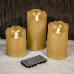 Promo ❤️ Kaemingk Set Of 3 Light Gold Glitter Waving Candles With Remote Control ⌛