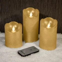 Promo ❤️ Kaemingk Set Of 3 Light Gold Glitter Waving Candles With Remote Control ⌛