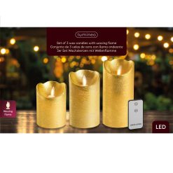 Promo ❤️ Kaemingk Set Of 3 Light Gold Glitter Waving Candles With Remote Control ⌛ -Konstsmide Shop 486199