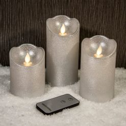 Buy ???? Kaemingk Set Of 3 Silver Glitter Waving Candles With Remote Control ????