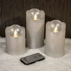 Buy ๐ Kaemingk Set Of 3 Silver Glitter Waving Candles With Remote Control ๐