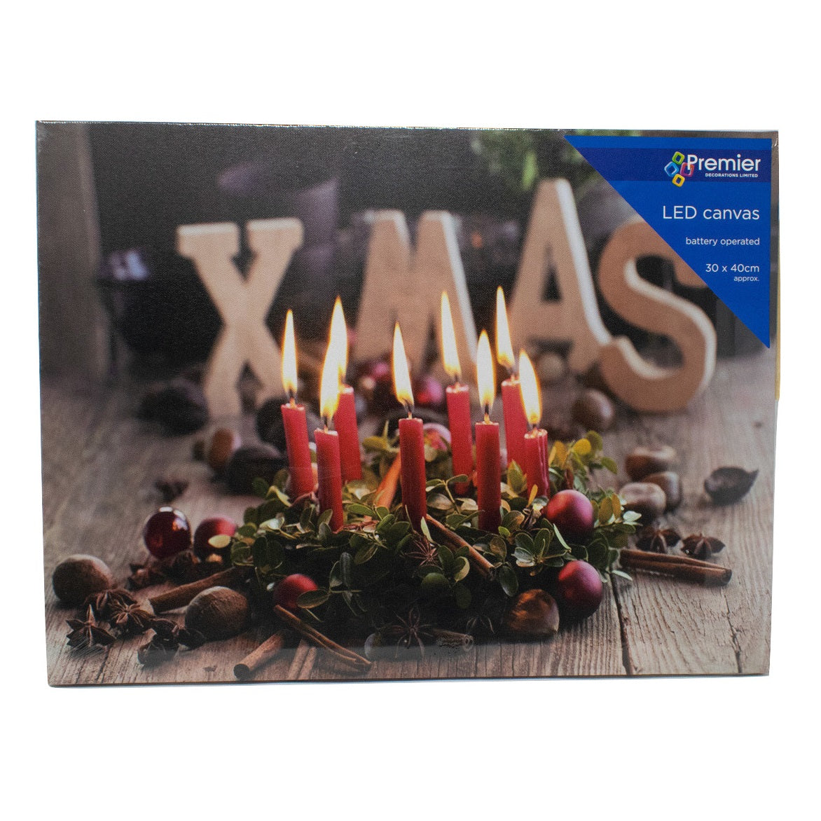 Promo ???? Premier 40cm ???? Christmas Candle 'Xmas' LED Canvas ???? 3 Promo ???? Premier 40cm ???? Christmas Candle 'Xmas' LED Canvas ????