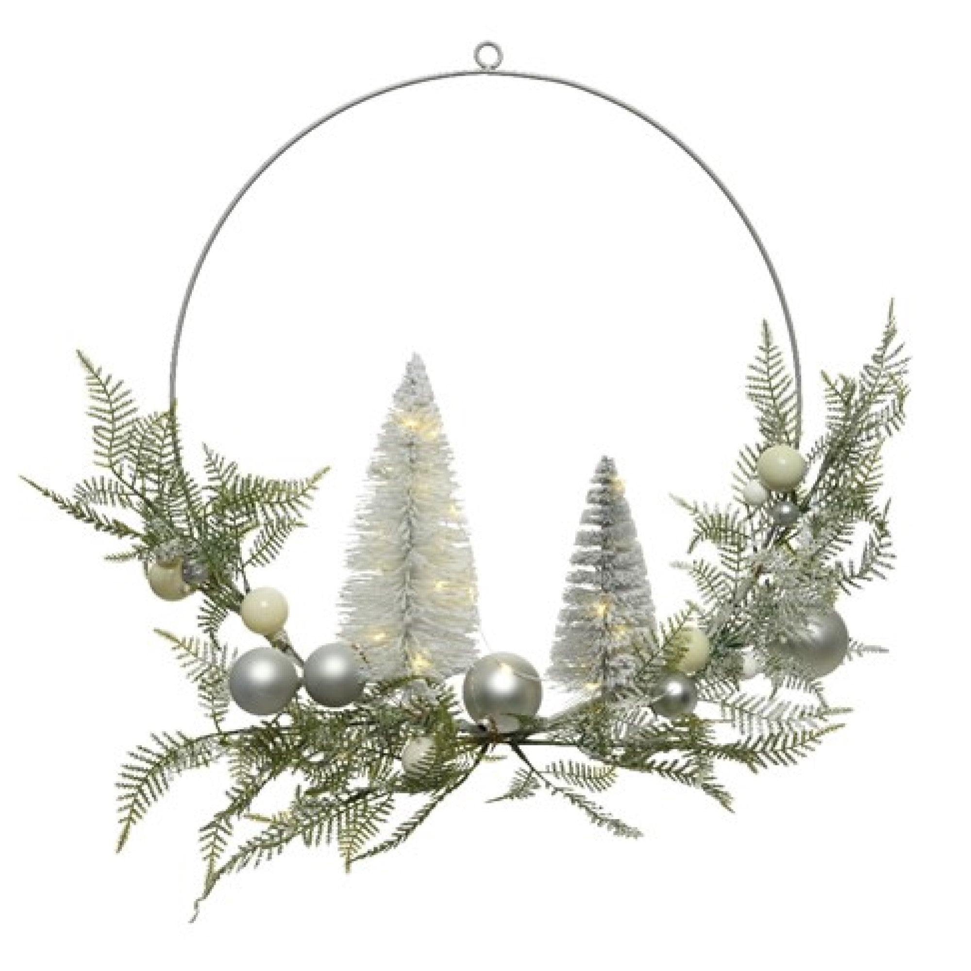 40cm Micro LED Wreath with White and Silver Decorations Outlet ✨ Kaemingk 40cm Micro LED Wreath With White And Silver Decorations ???? -Konstsmide Shop 687547 900497
