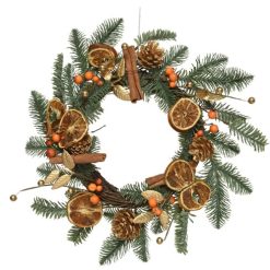 Coupon ???? Kaemingk 40cm Wreath With Dried Orange, Cinnamon, Pinecone And Berries ????