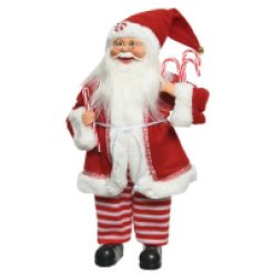 New ✨ Kaemingk 30cm Standing Santa Holding ???? Candy Canes ❤️