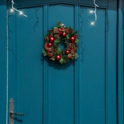 Outlet ???? Kaemingk 30cm Luxury Green Wreath With Red Decorations ????