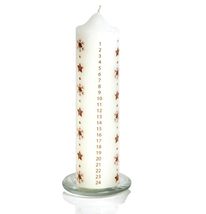 Christmas Advent Countdown Candle with Glass Holder ~ Gold Star and Snowflake Brand new ⭐ Premier ???? Christmas Advent Countdown Candle With Glass Holder ~ Gold Star And Snowflake ???? -Konstsmide Shop AC195632.1