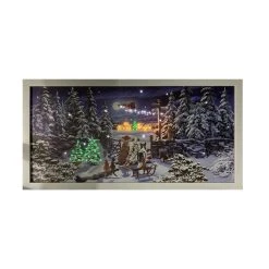 Hot Sale 👏 Snowtime Fibre Optic 🎅 Christmas Winter 🐕 Dogs ⌚ Watching Santa Wall Canvas 60cm X 30cm ✨