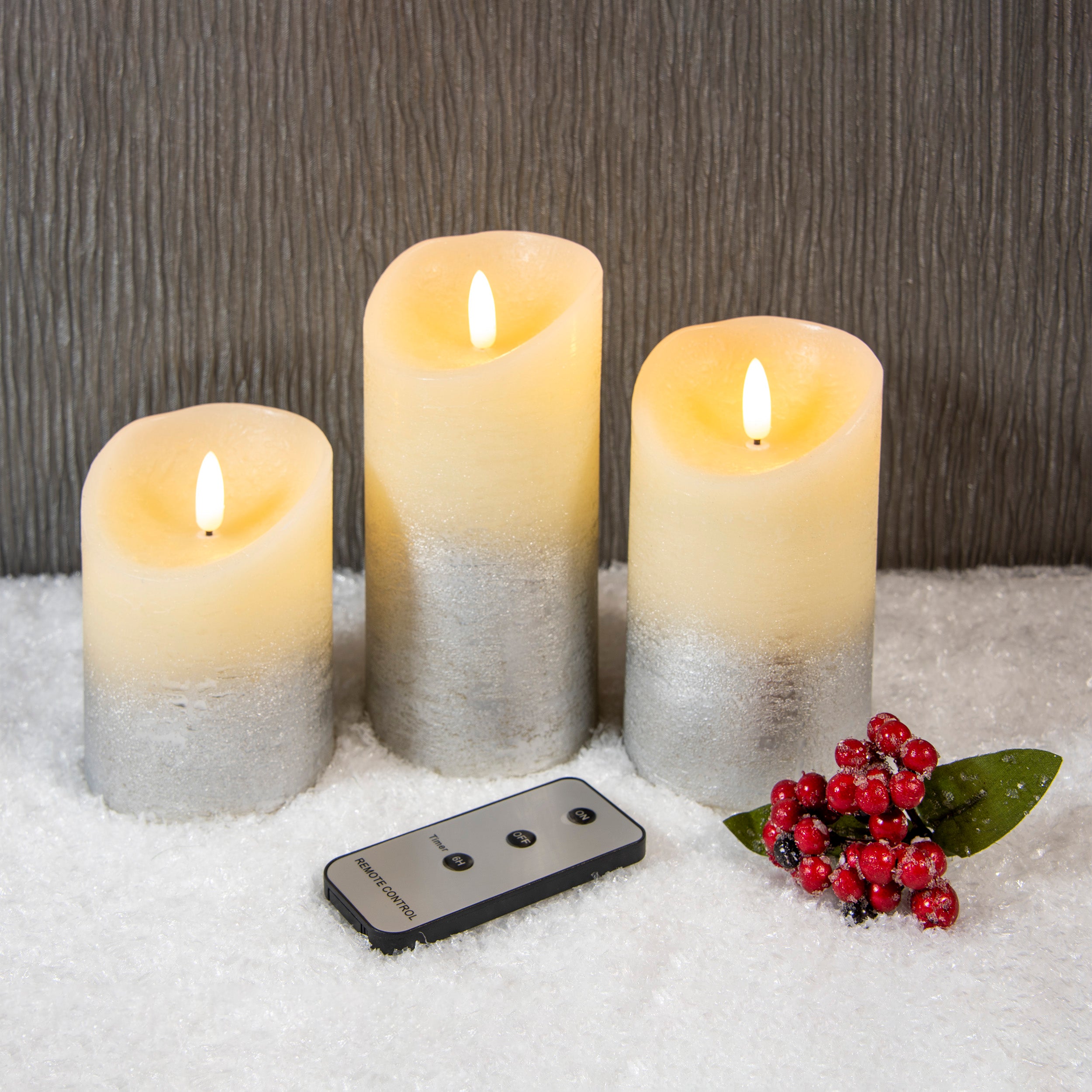 Set of 3 Silver Ombre Flickabright Candles with Remote Cheap ???? Premier Set Of 3 Silver Ombre Flickabright Candles With Remote ???? -Konstsmide Shop LB191107S 658041