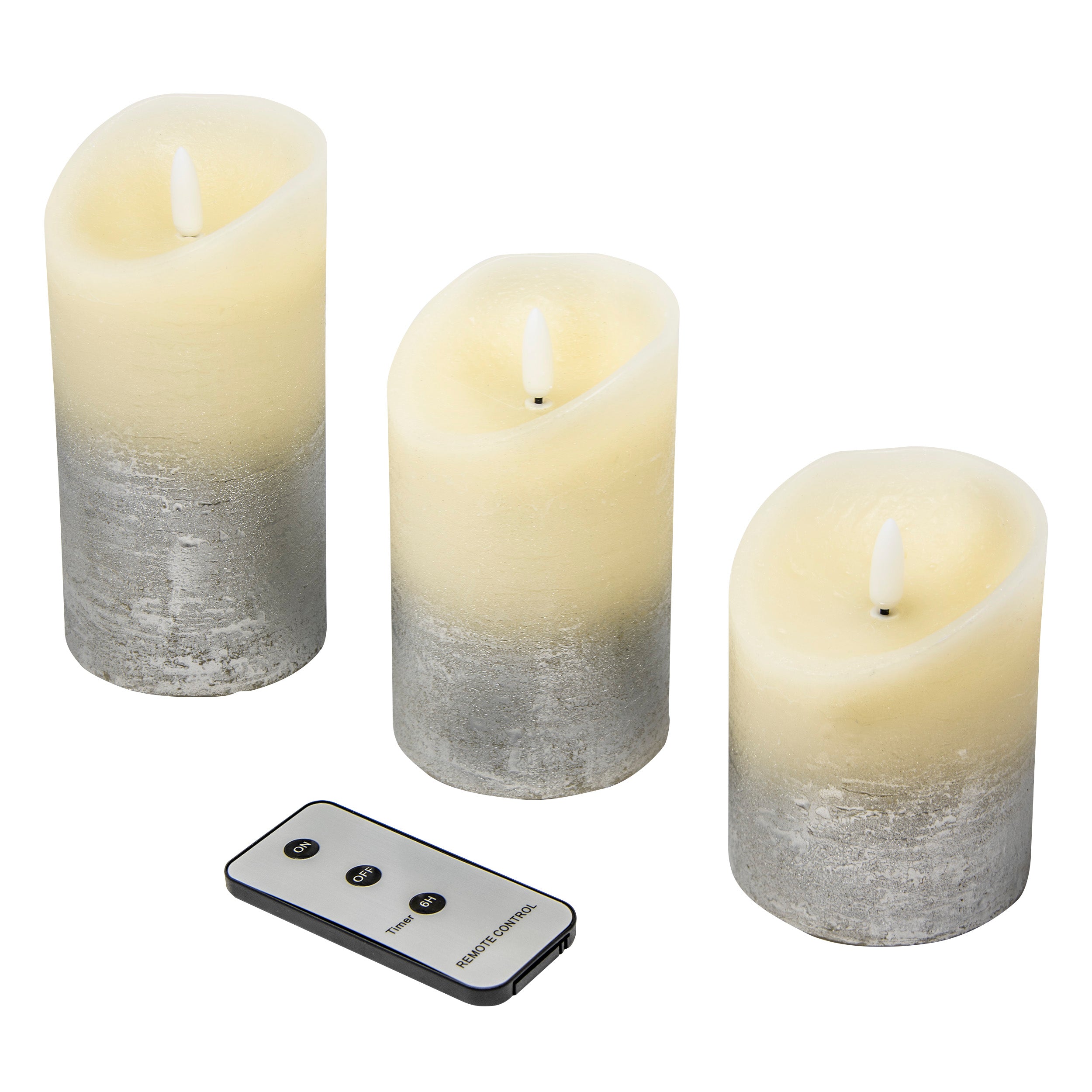 Set of 3 Silver Ombre Flickabright Candles with Remote Cheap ???? Premier Set Of 3 Silver Ombre Flickabright Candles With Remote ???? -Konstsmide Shop LB191107S 658041 1