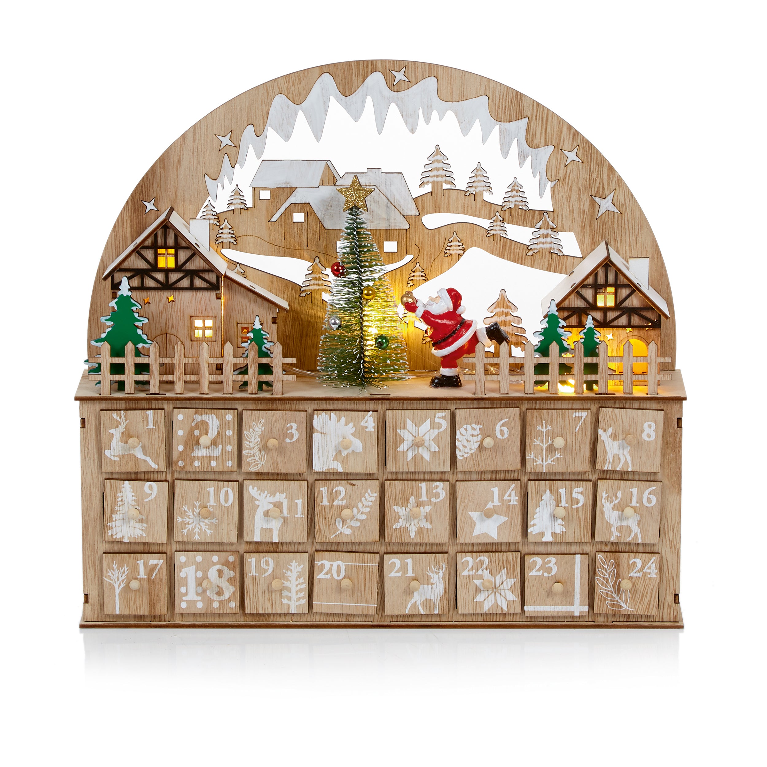 Lit Wooden Christmas Advent Santa Scene Calendar Wholesale ???? Premier Lit Wooden ???? Christmas Advent Santa Scene Calendar ???? -Konstsmide Shop LB221663