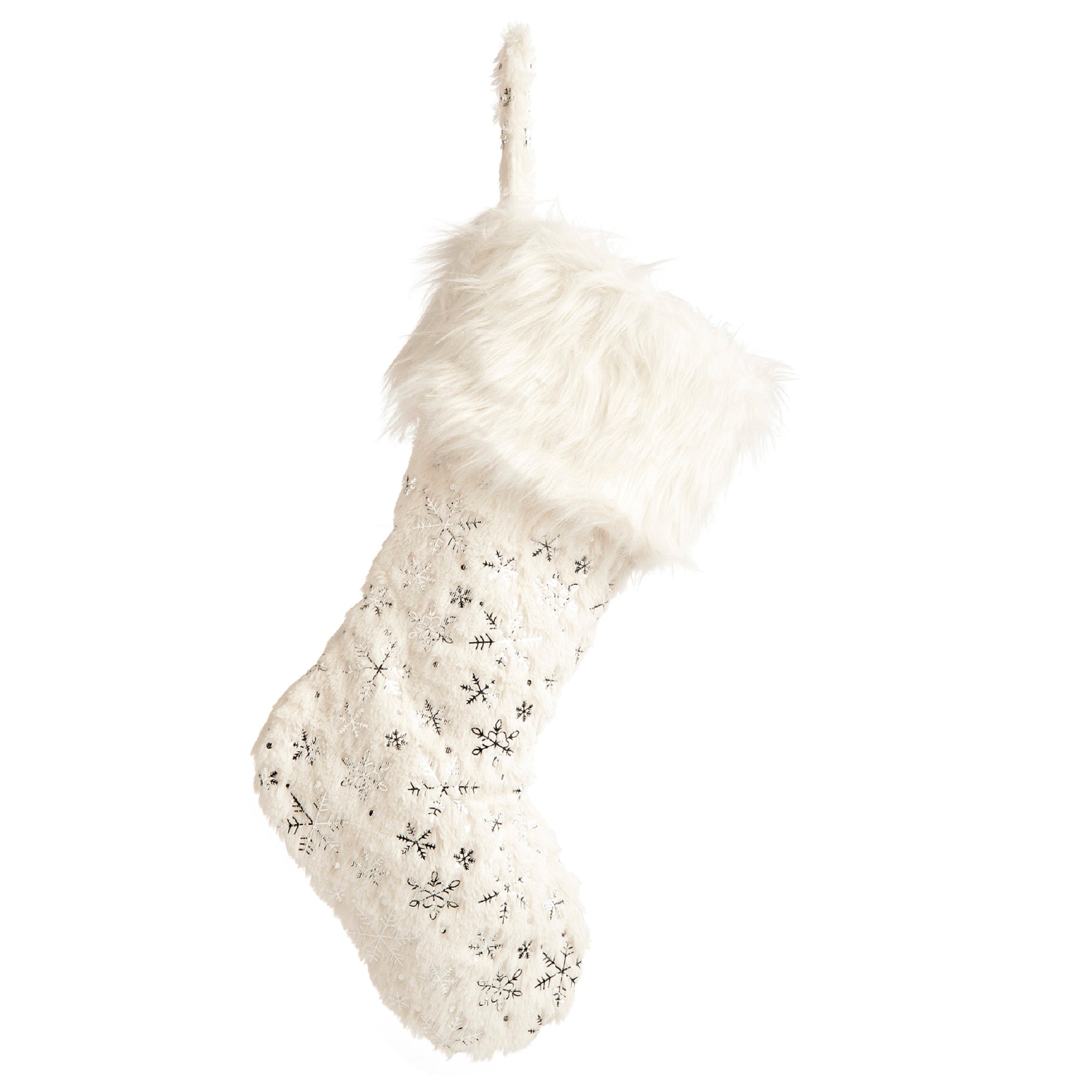 White Fur Christmas Stocking with Silver Snowflake Design Wholesale ✨ Festive White Fur ???? Christmas Stocking With Silver Snowflake Design ???? -Konstsmide Shop P032238