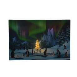 Budget 🔥 Lumineo LED 🎄 Christmas Canvas Penguins Fishing 😉